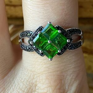Natural Chrome Diopside Black Spinel Sterling Silver Ring Size 10